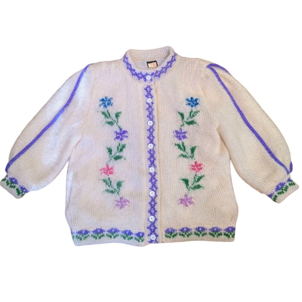 Vintage‎ Mohair Jacket Wool Knit Irish Cottagecore Dopamine Dressing Boho Floral